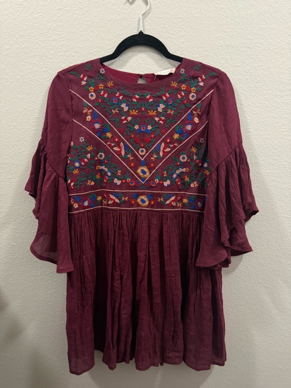 Altard State Embroidered Burgundy Boho Mini Dress XS